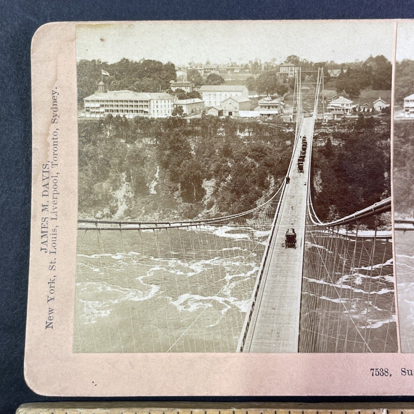 Horse and Buggy on Niagara Falls Suspension Bridge Stereoview c1892 Y2142