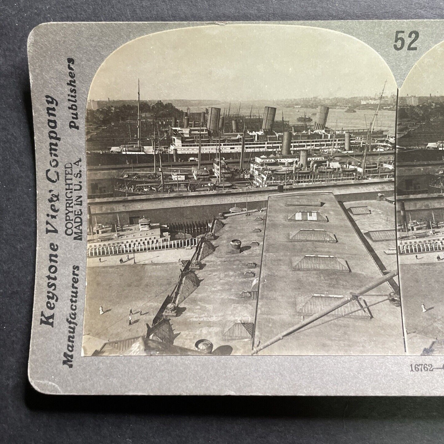 Antique 1918 Ocean Liner Ships In Hoboken New Jersey Stereoview Photo Card P1284