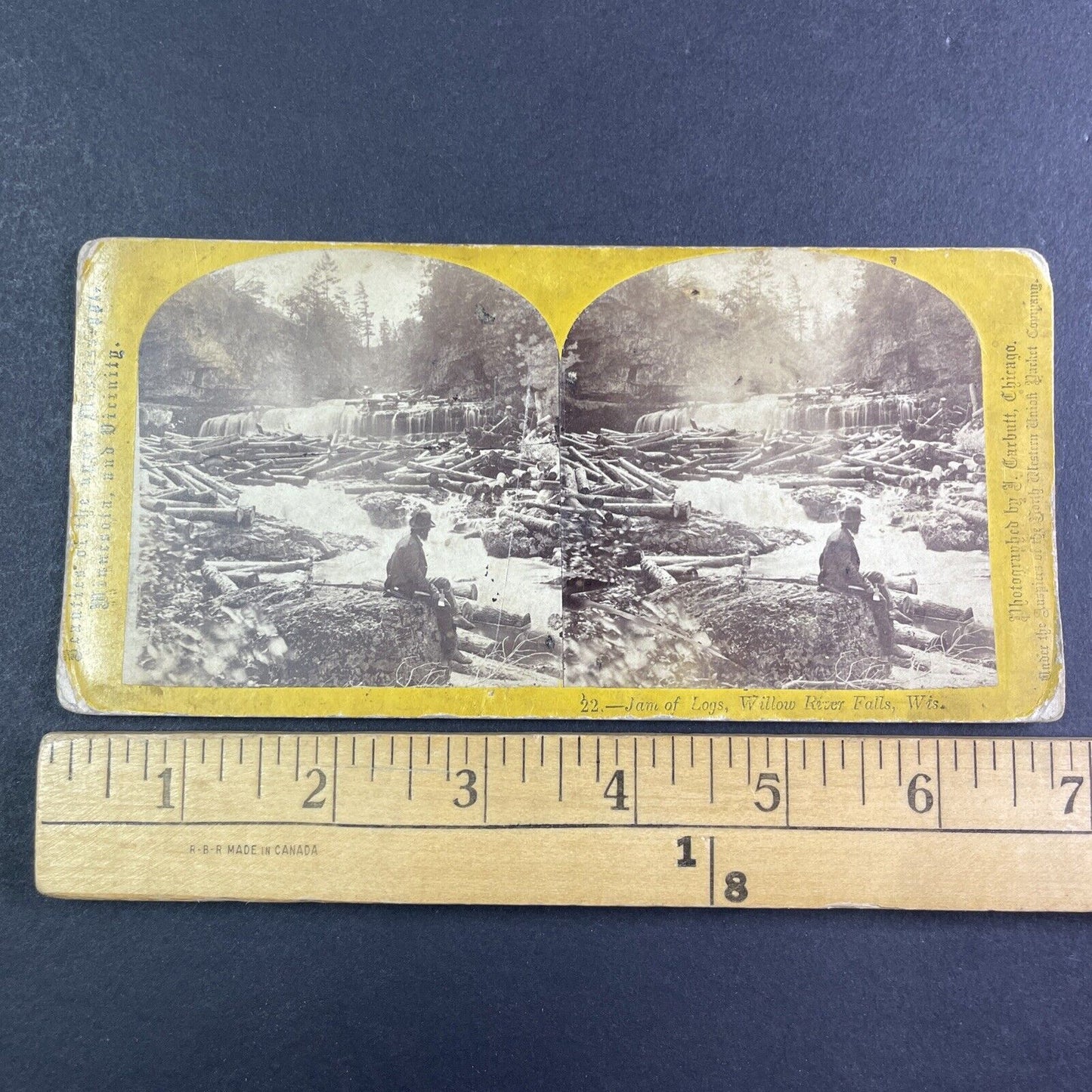 Willow River Wisconsin Log Jam Stereoview J. Carbutt Antique c1870s Y2420