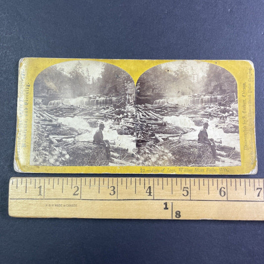 Willow River Wisconsin Log Jam Stereoview J. Carbutt Antique c1870s Y2420