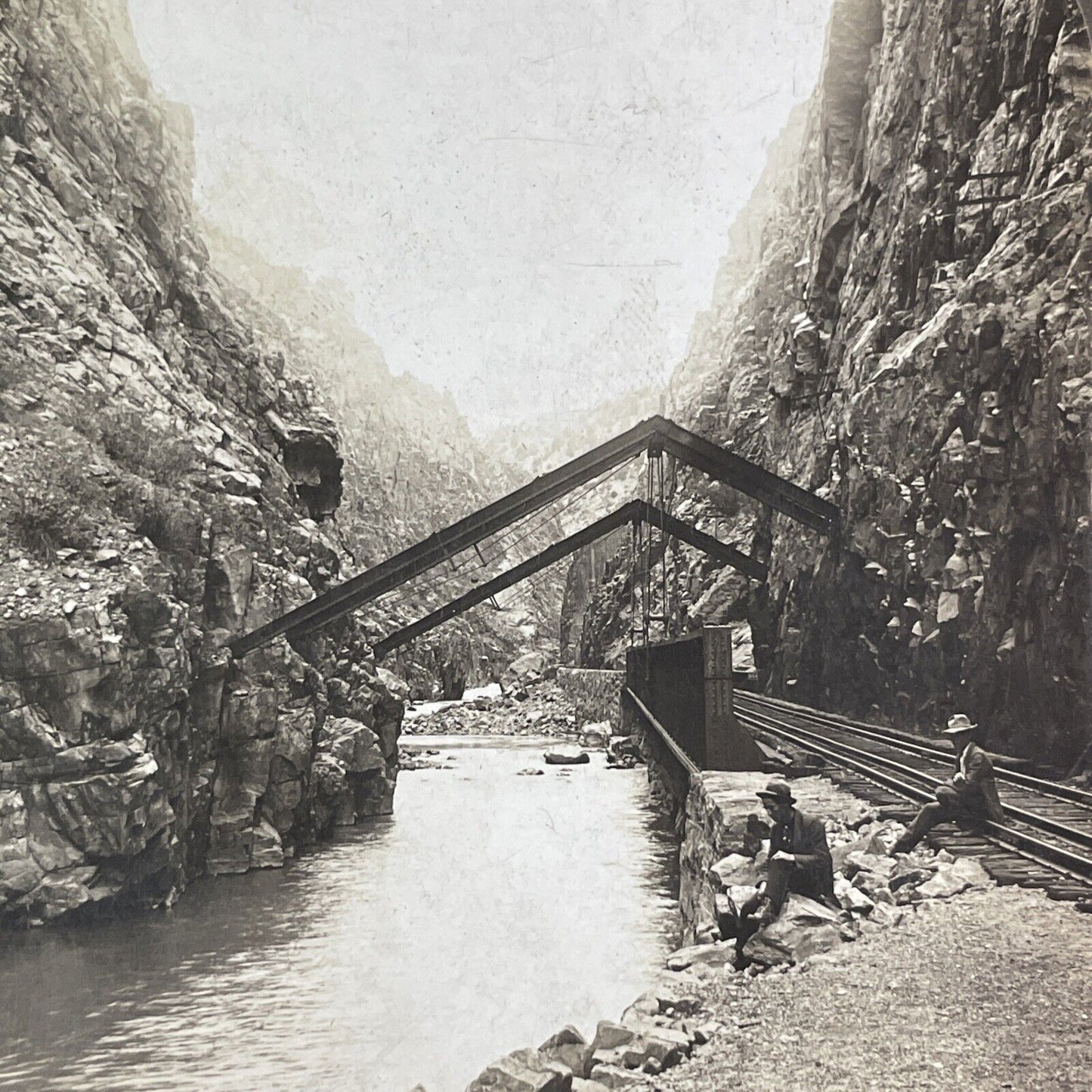 Royal Gorge Canyon City Railroad Colorado Stereoview HC White Antique c1903 Y517