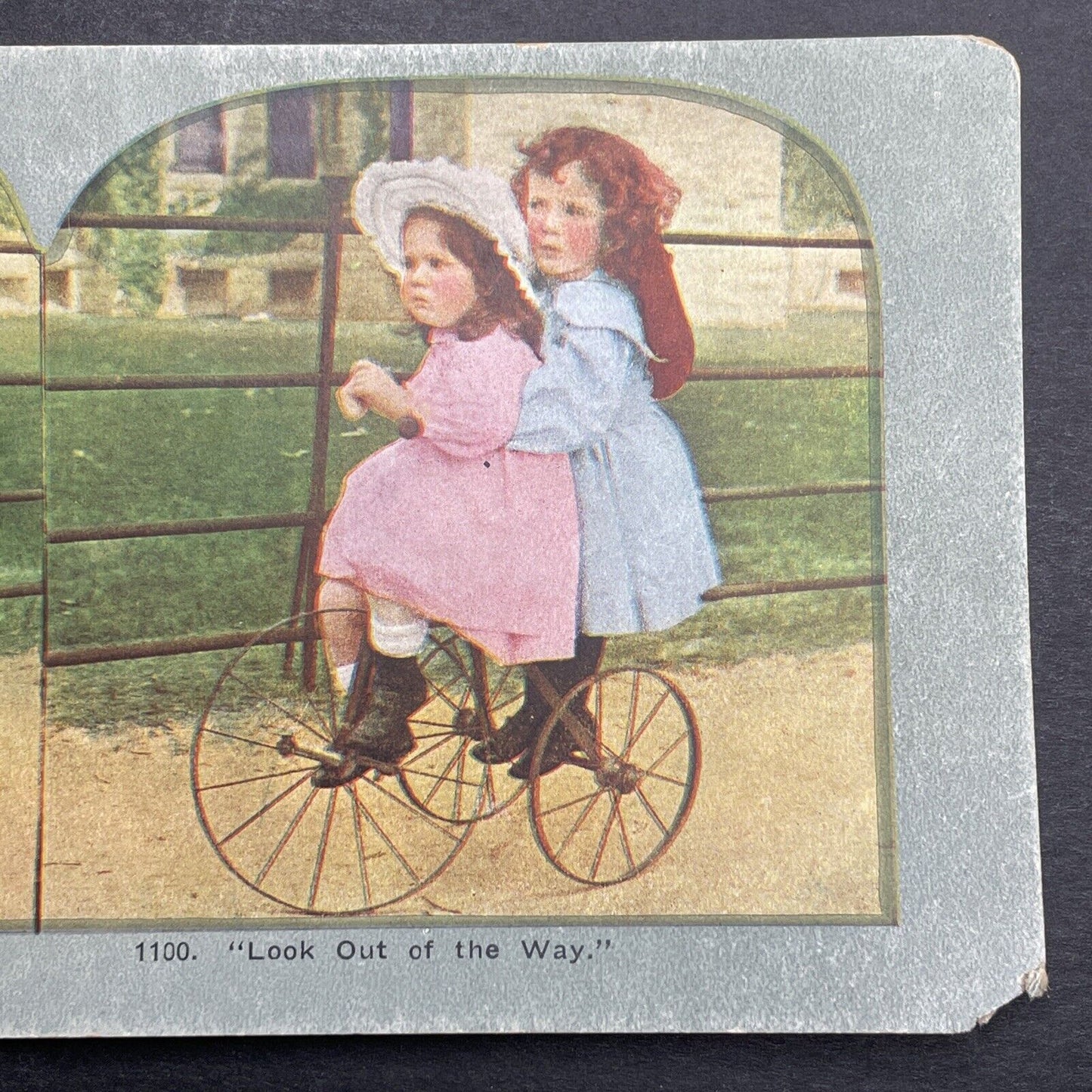 Antique 1892 Children On A Tricycle Bicycle Stereoview Photo Card P1230