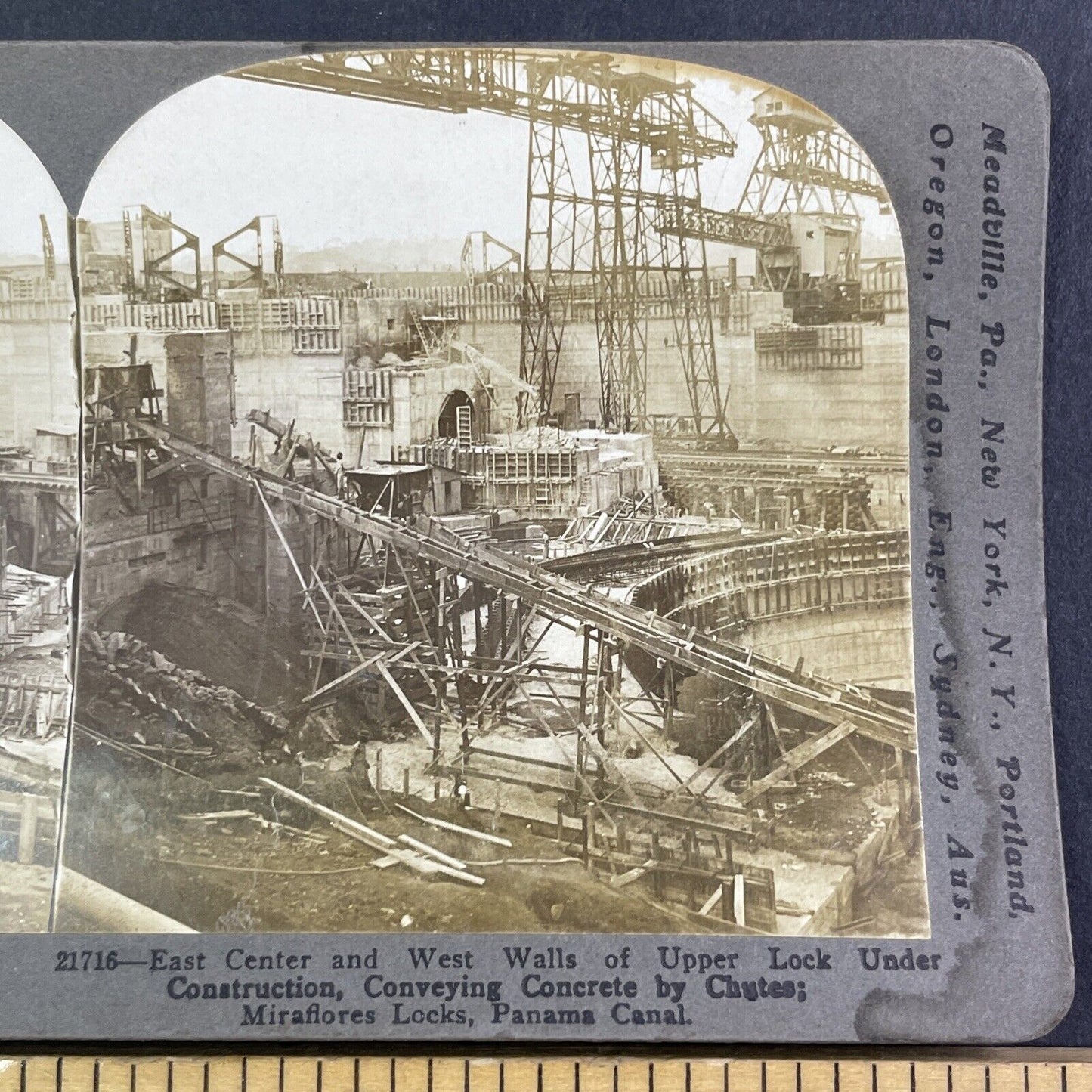 Lock Construction Panama Shipping Canal Stereoview Antique c1912 X4142