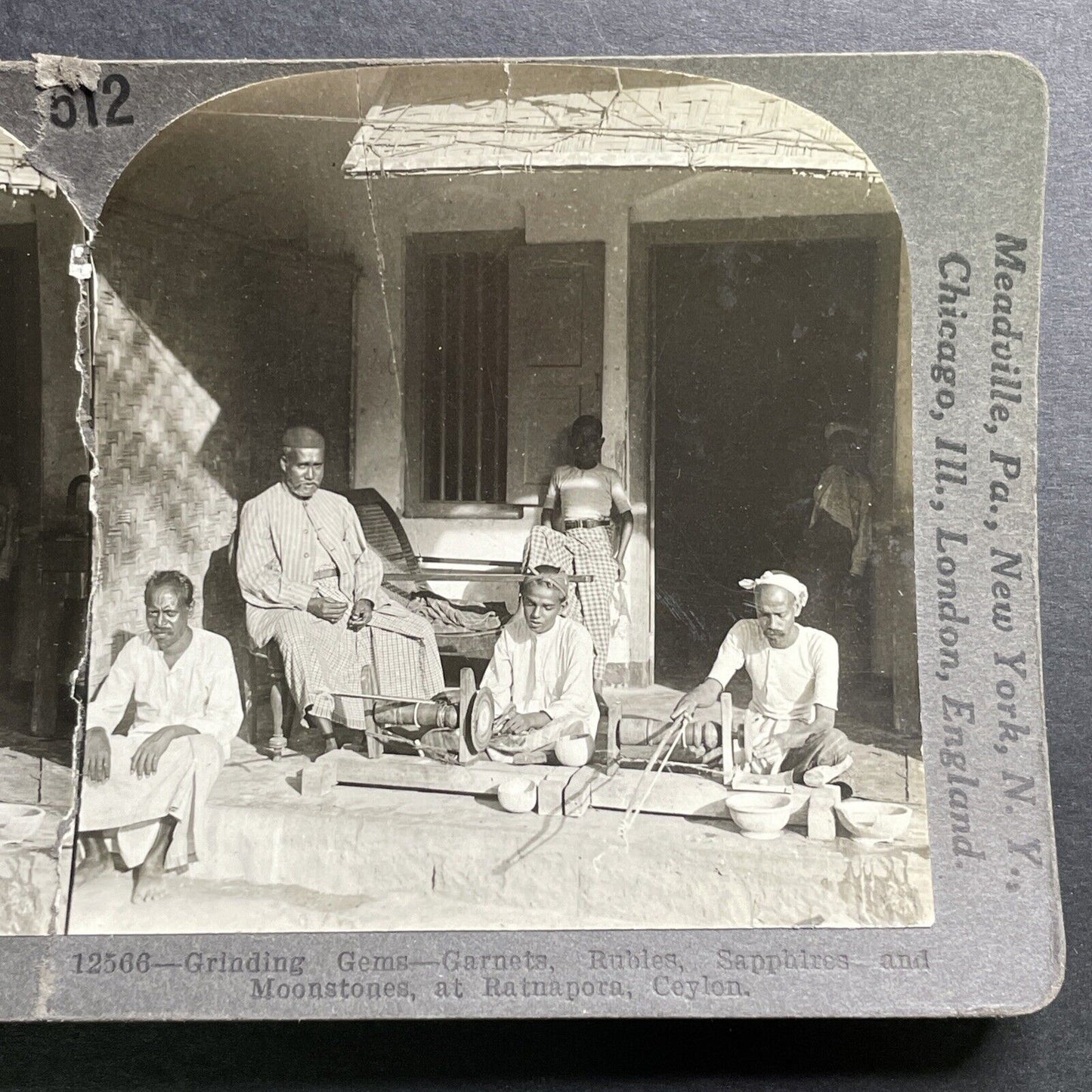 Antique 1918 Diamond Gem Sellers Ratnapura Sri Lanka Stereoview Photo Card P1268