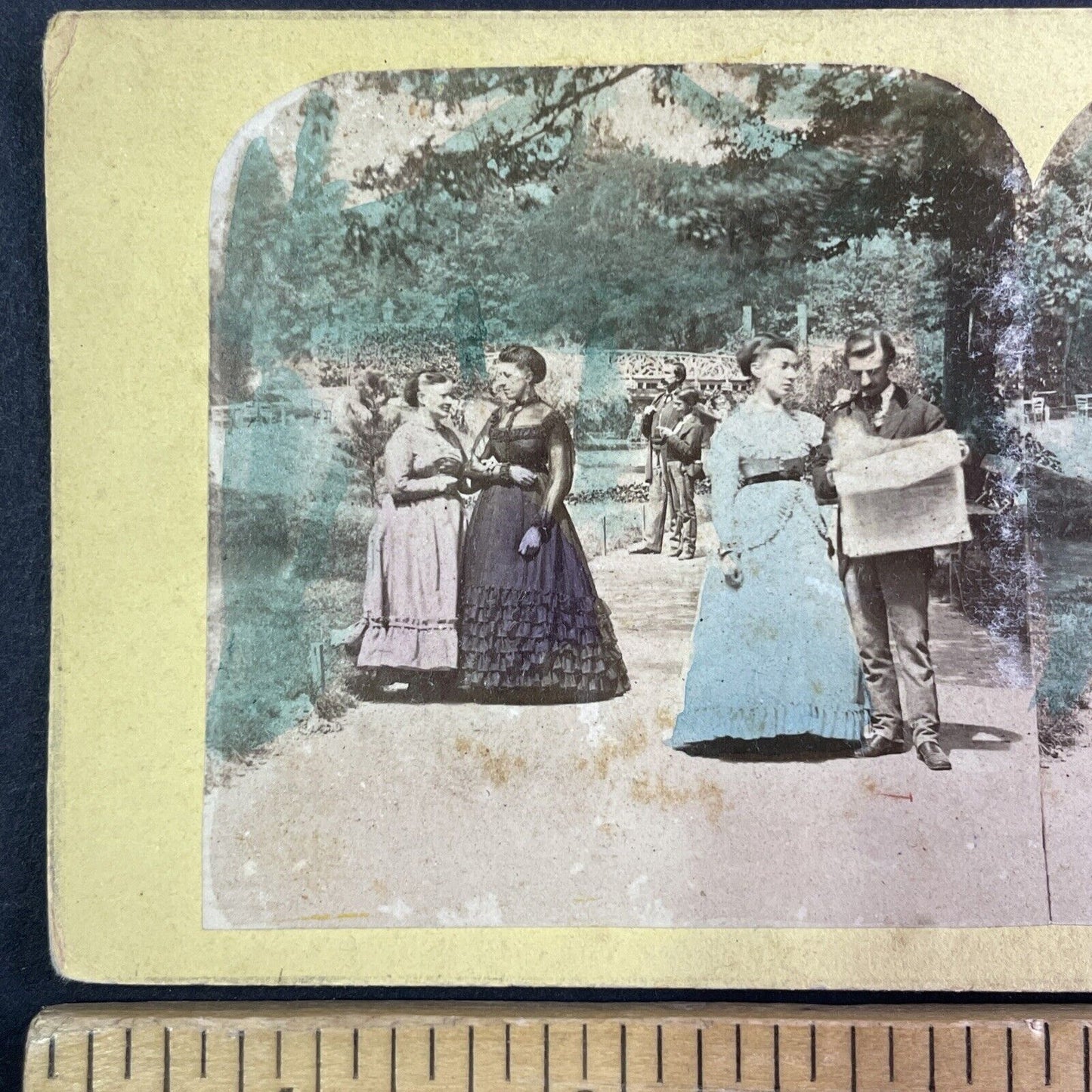 Wealthy People Walk in Public Park Stereoview Antique c1860 Y1342