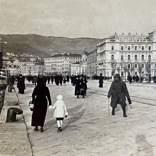 Antique 1920s Trieste Italy Waterfront And City View Stereoview Photo Card P4904