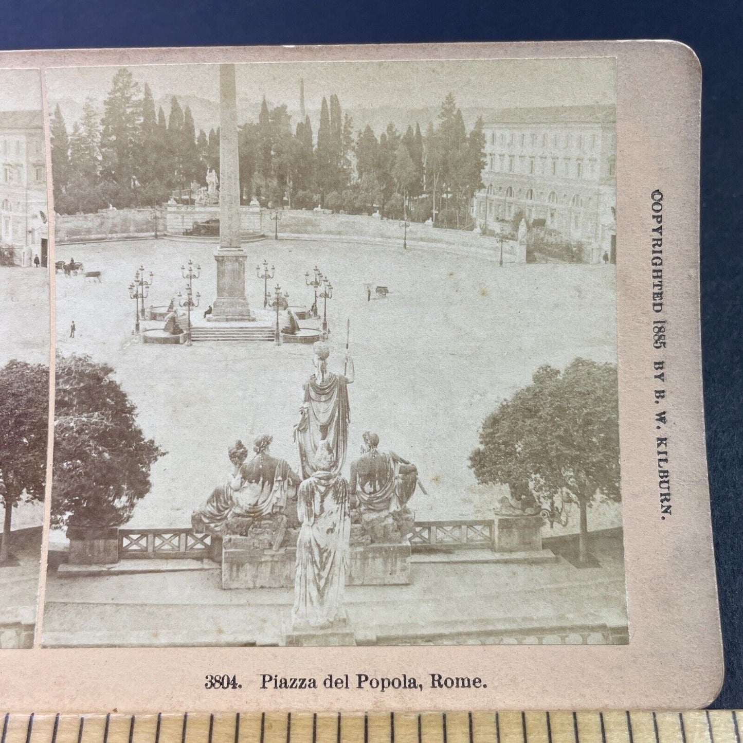 Antique 1885 Piazza Del Popolo Rome Italy Stereoview Photo Card P3373