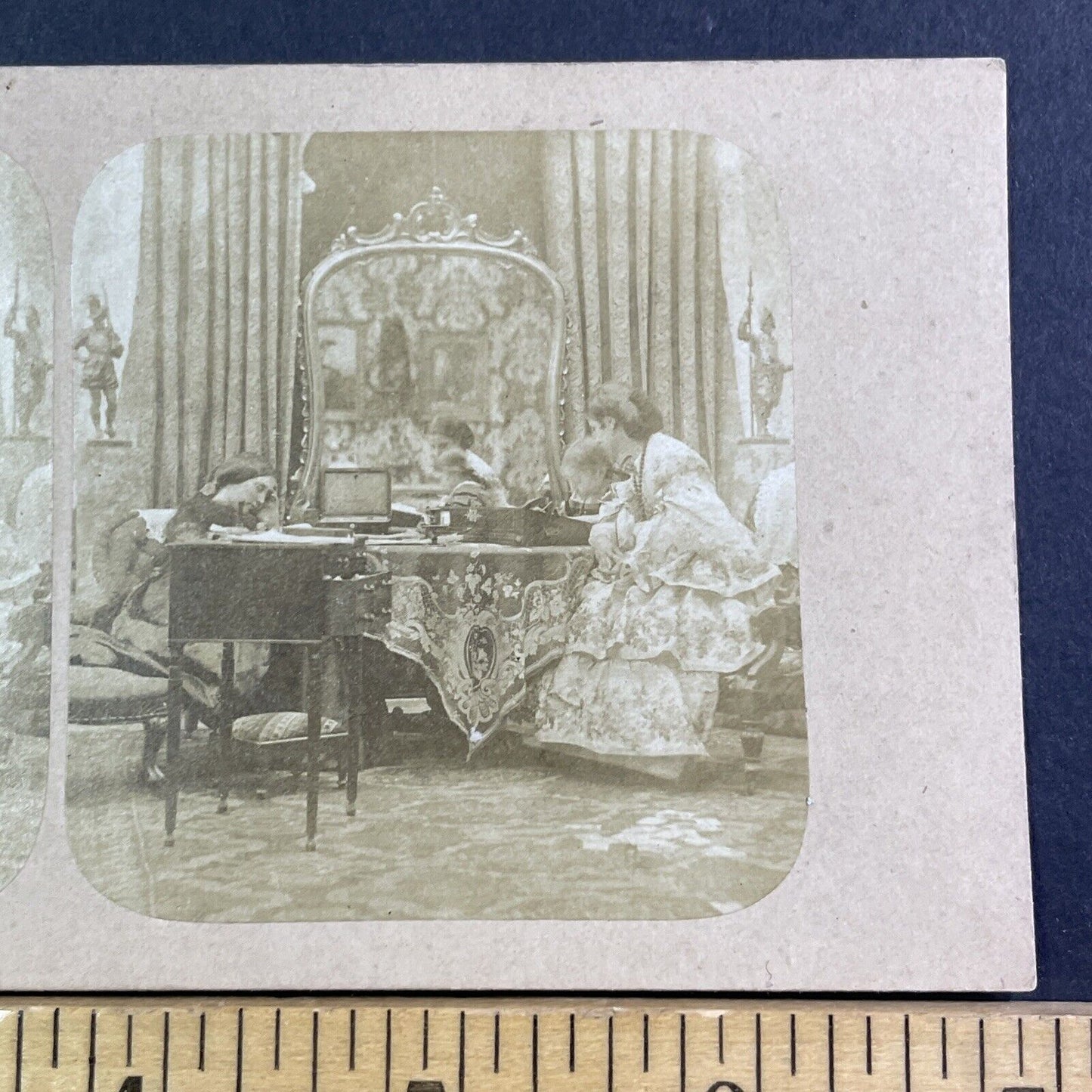 Children Doing Their School Homework Stereoview Antique c1855 X3794