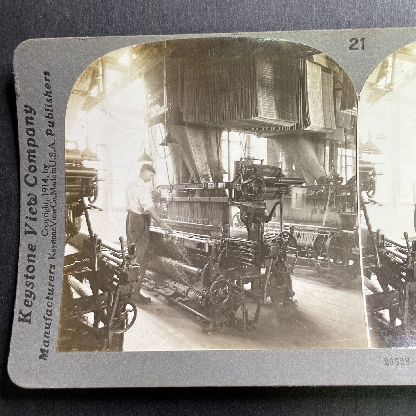 Antique 1914 Silk Weaving Machine Manchester CONN Stereoview Photo Card P1628