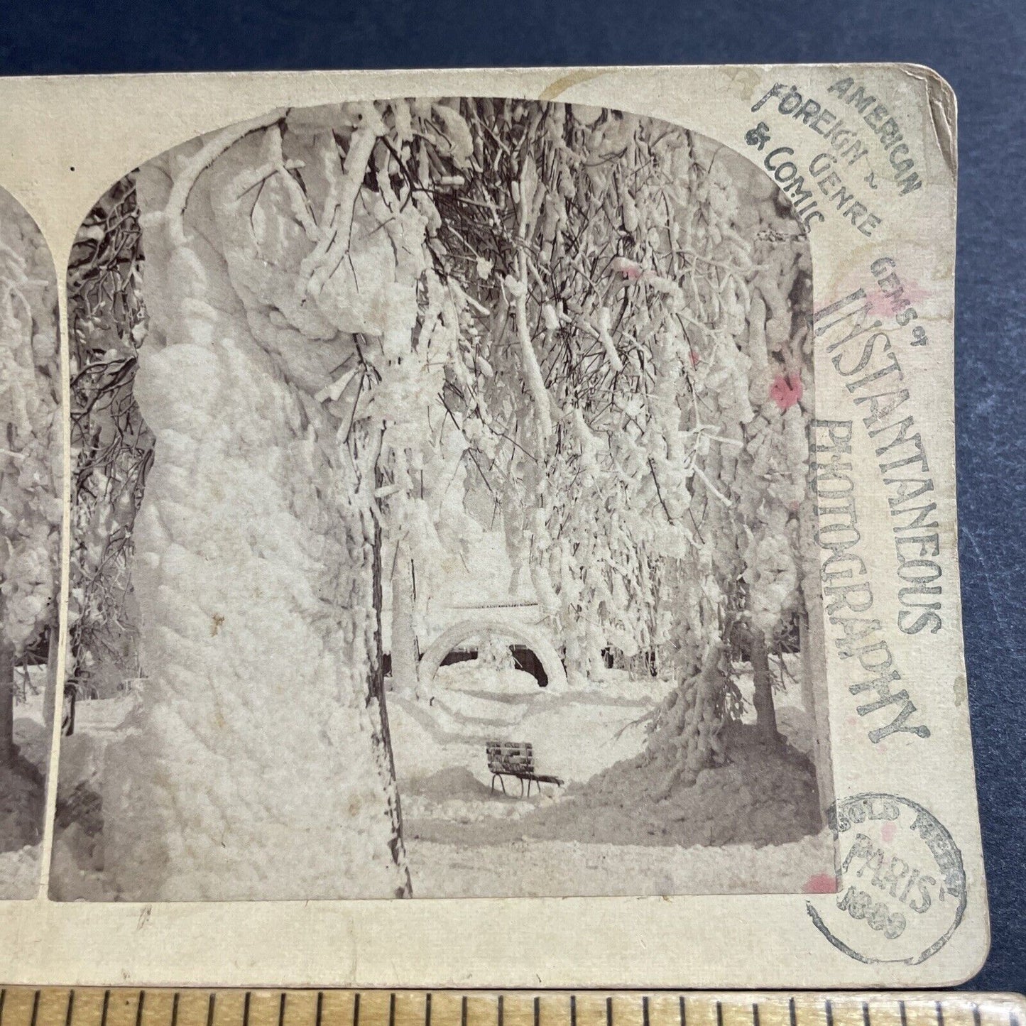 Antique 1889 Heavy Snowstorn Prospect Point Niagara Stereoview Photo Card P5053