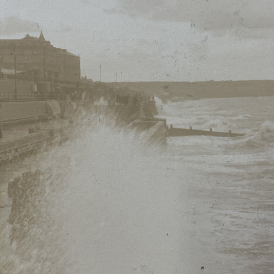 Antique 1910 Large Waves Bash Aberystwyth England UK Stereoview Photo Card V2202