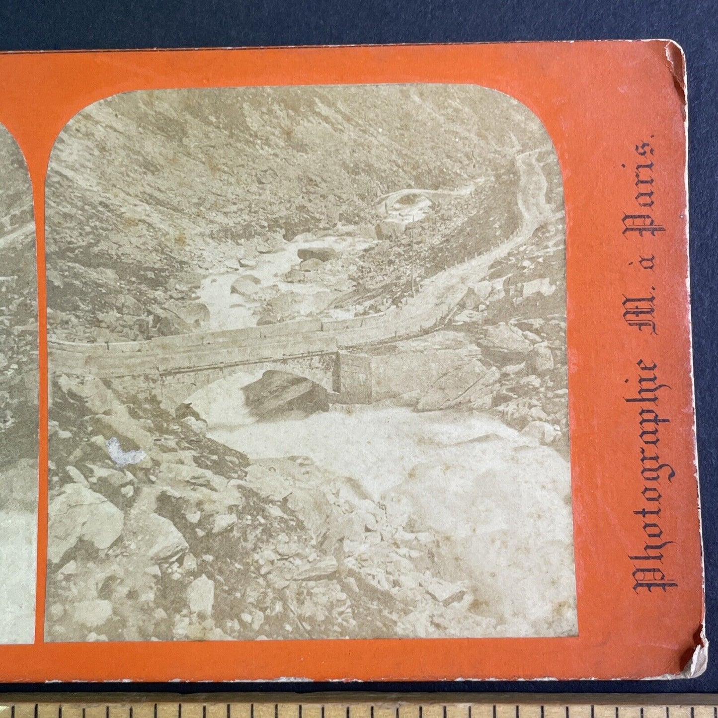 St. Gotthard Pass Switzerland Stereoview River & Bridge View Antique c1870 X3606