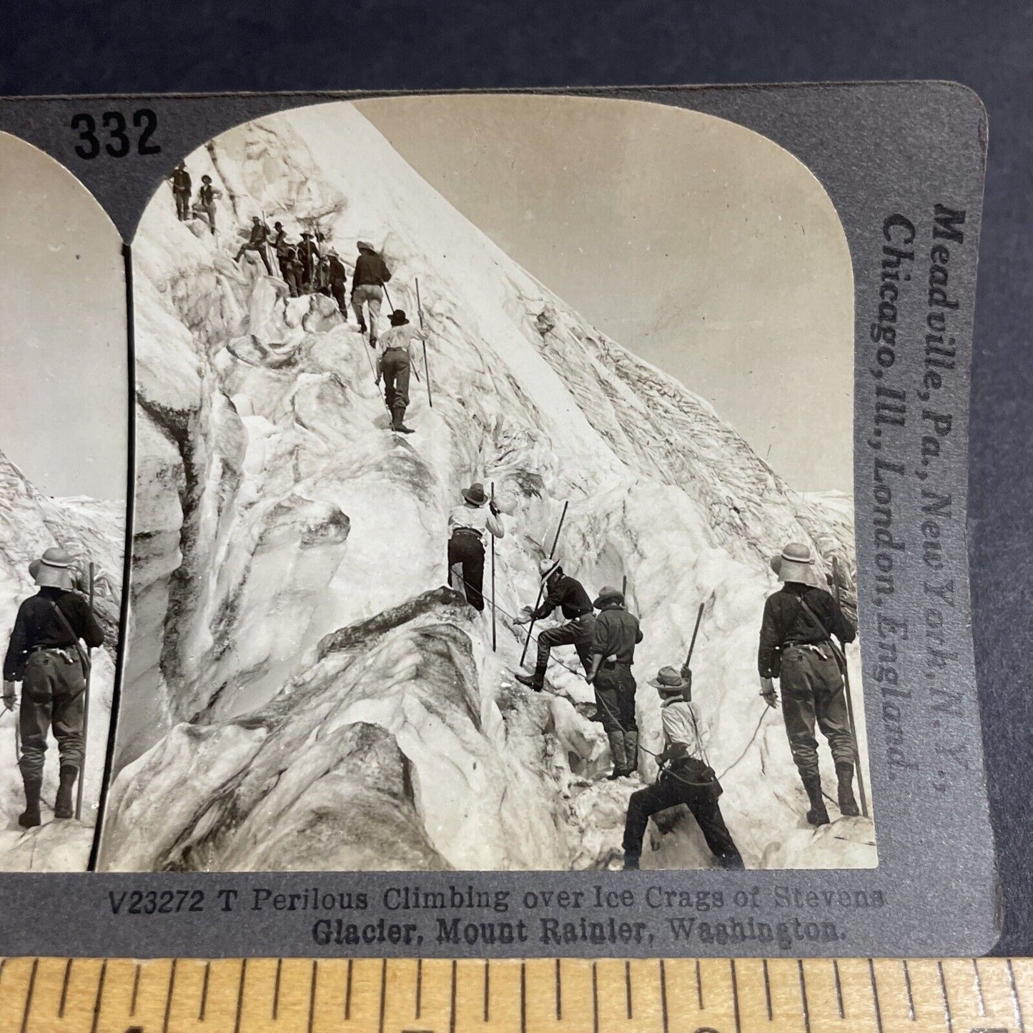 Antique 1910s Glacier Trekking Mt Ranier Washington Stereoview Photo Card P3197