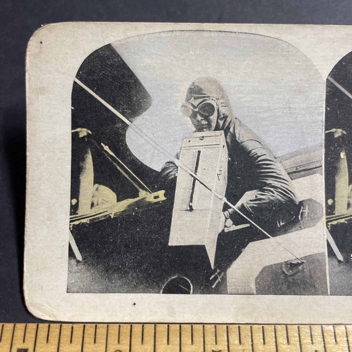 Antique 1920s Taking Stereo Pictures From Airplane Stereoview Photo Card P4994