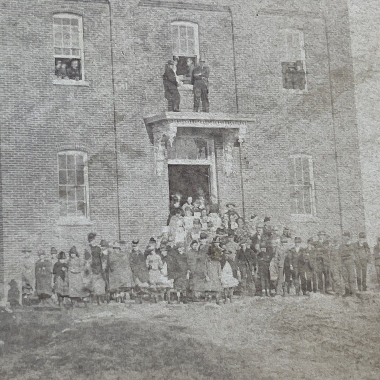 Schoolhouse with Children Stereoview Unknown Location Antique c1869 X4053