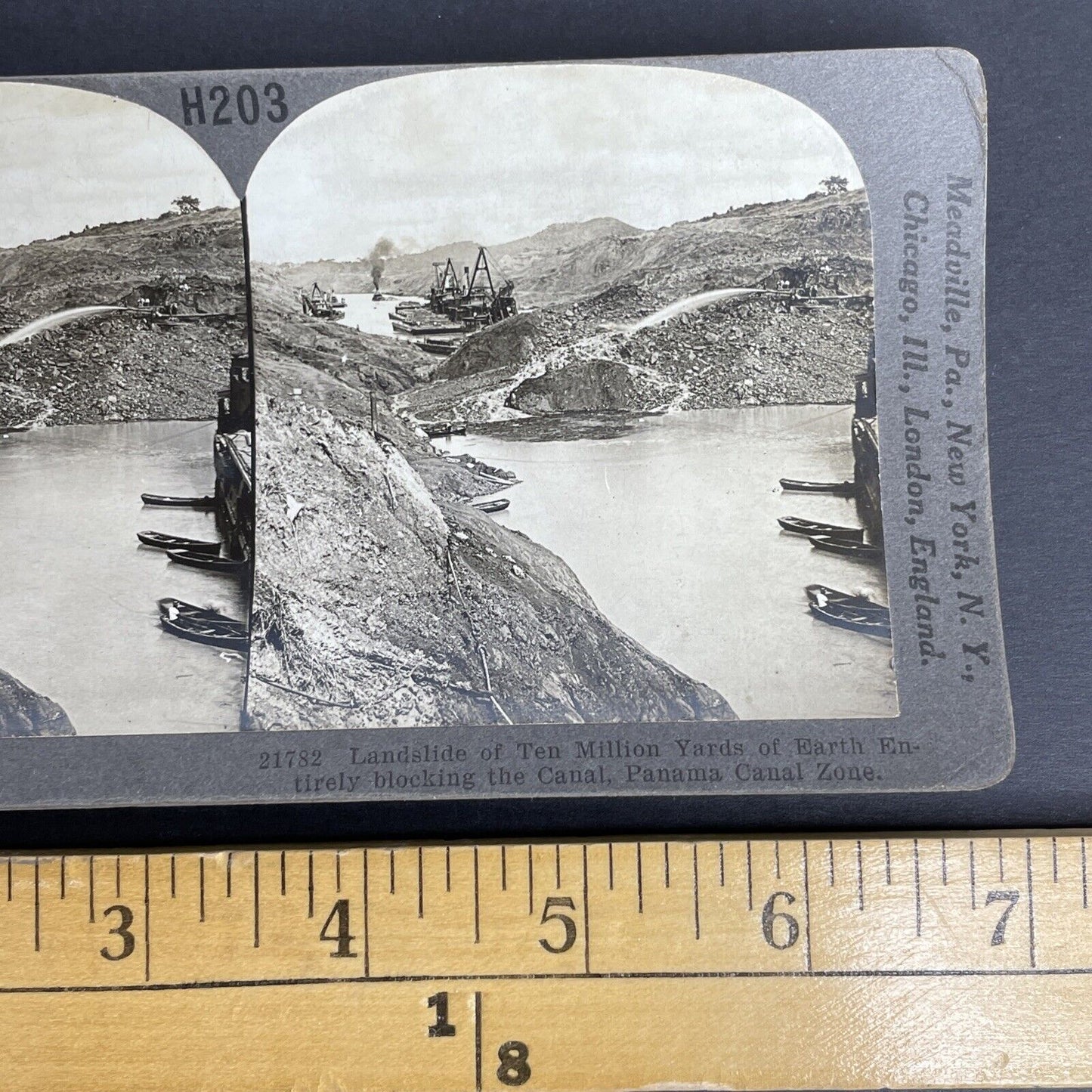 Antique 1914 Deadly Landslide In The Panama Canal Stereoview Photo Card P960