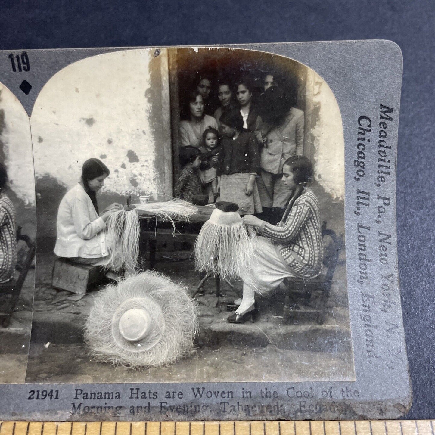 Antique 1920s Traditional Straw Hat Makers Panama Stereoview Photo Card P4909