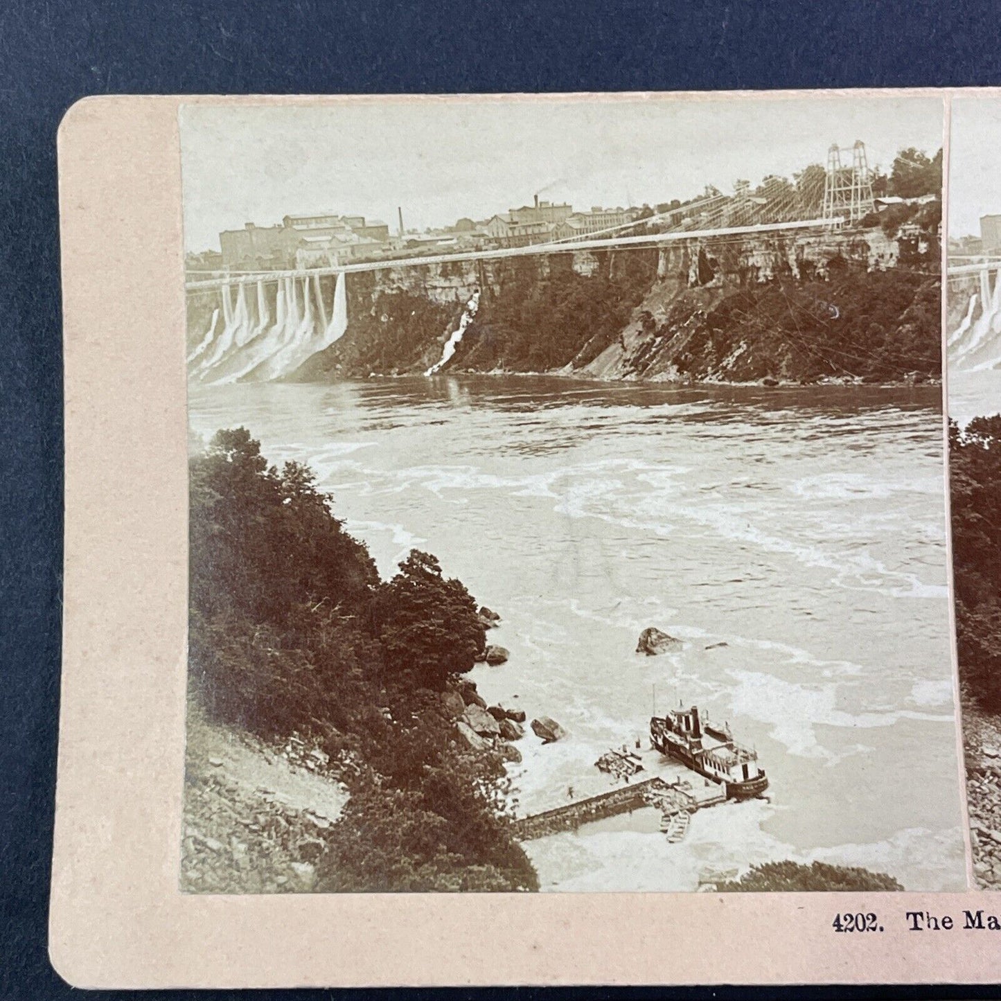 New York Power Plant Facility and Maid of the Mist Boat Stereoview c1886 Y2139