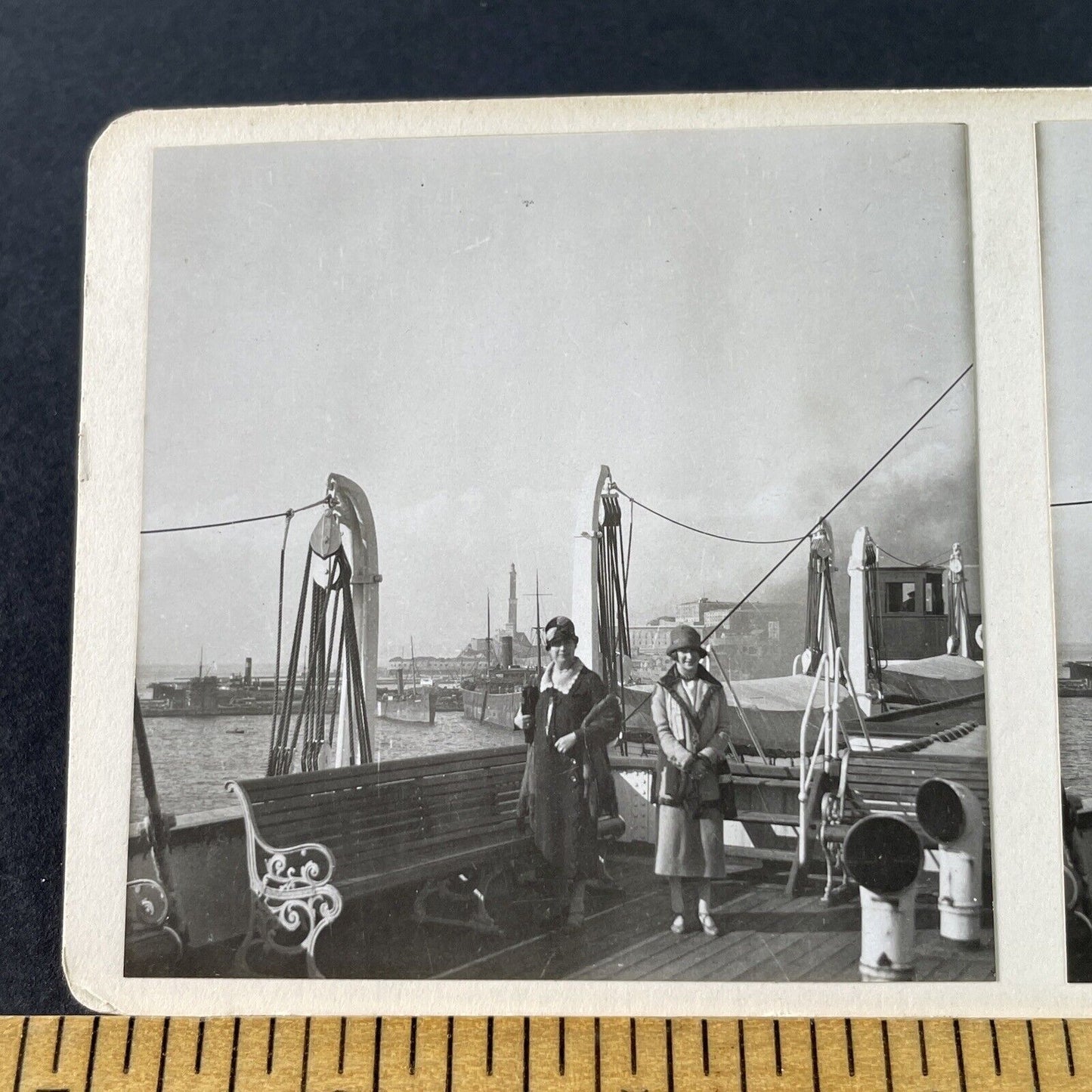 Antique 1925 Wealthy American Girls Cruise Ship OOAK Stereoview Photo Card P3236