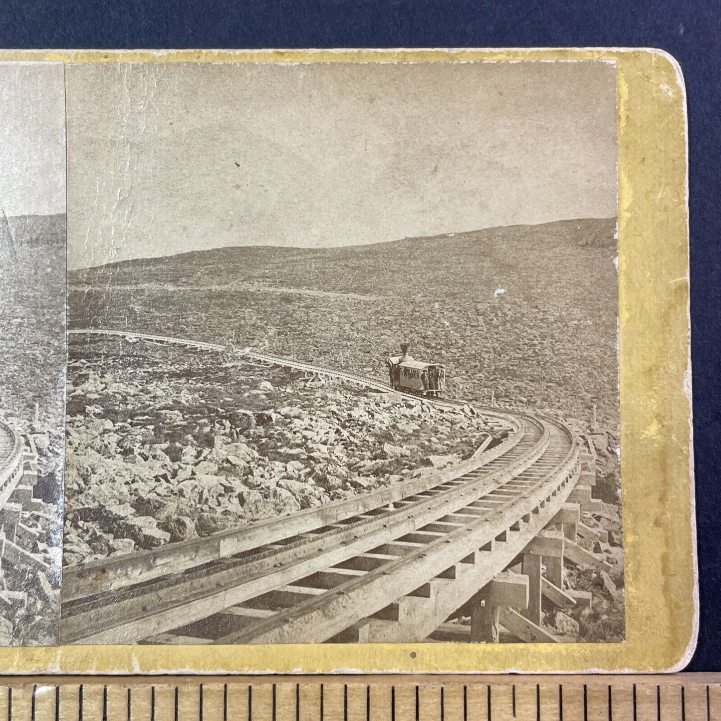 Mount Washington Railroad Train First Trip Stereoview Photo Antique c1868 X911