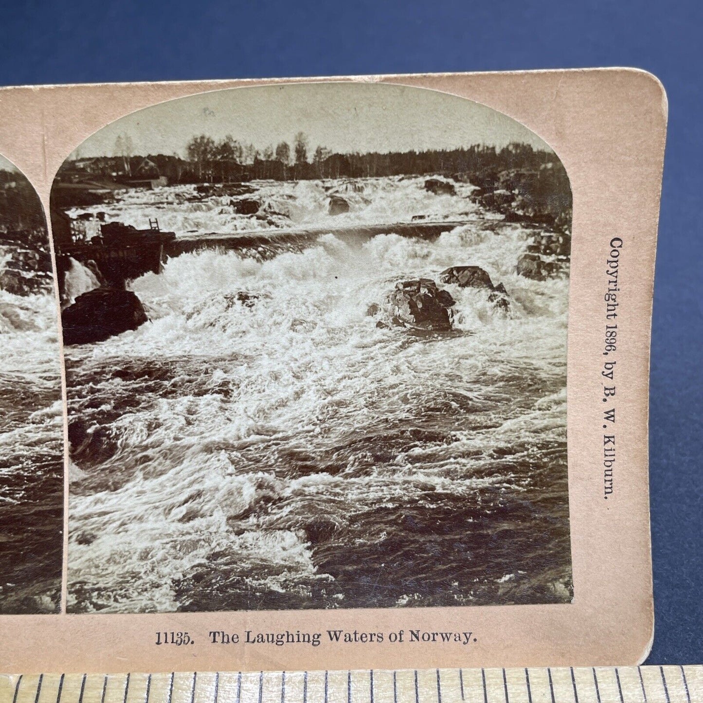 Antique 1896 Spring Melt River Rapids In Norway Stereoview Photo Card P1995