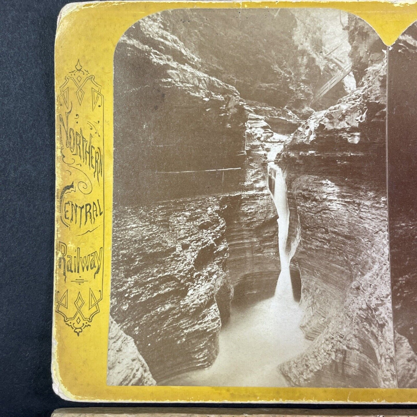 Northern Central Railway Stereoview Pluto Falls Watkins Glen Antique 1870s Y2172