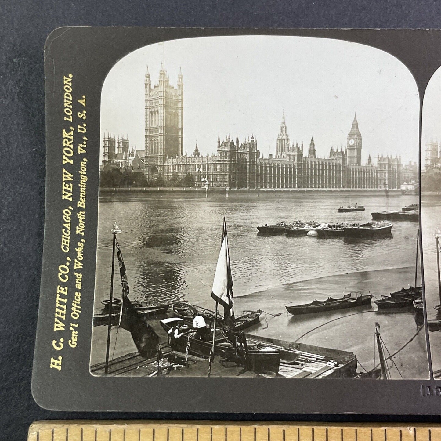 House of Parliament Thames River London Stereoview Antique c1902 Y2196