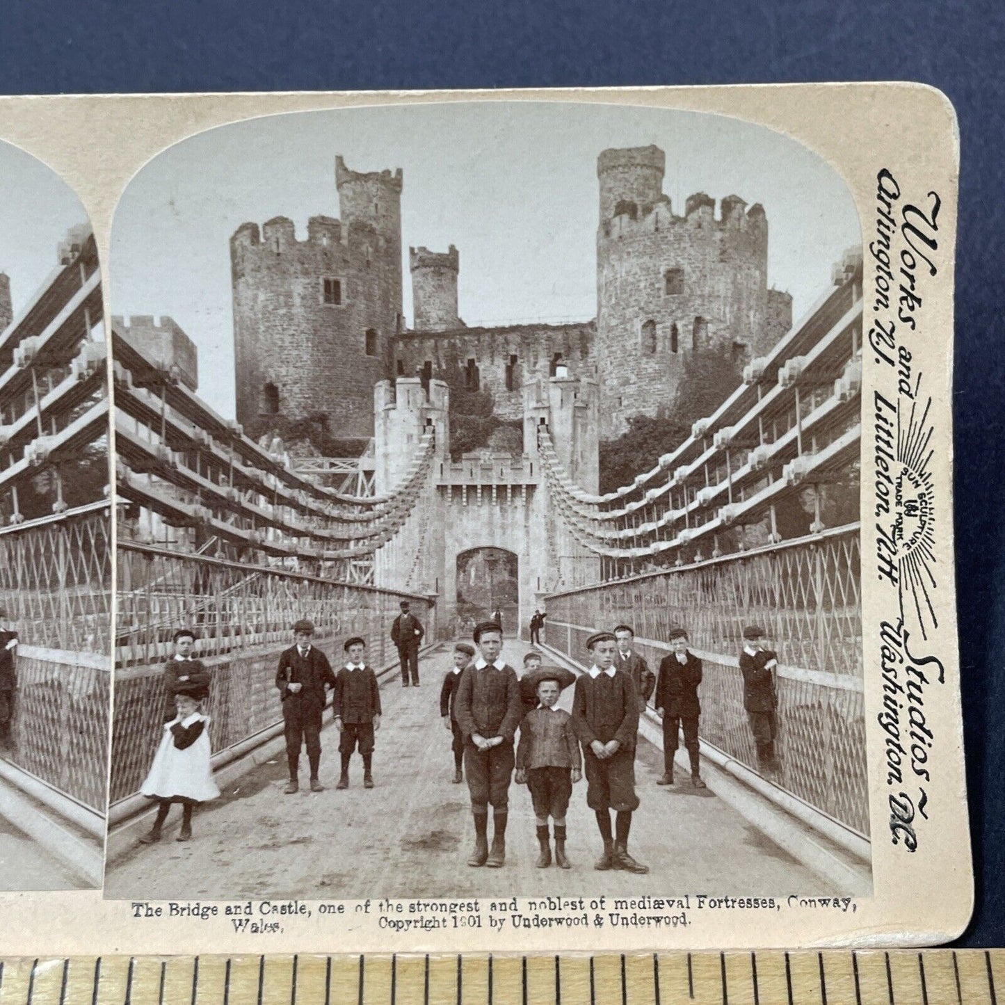 Antique 1901 Welsh Children Conway Wales UK Stereoview Photo Card V3268