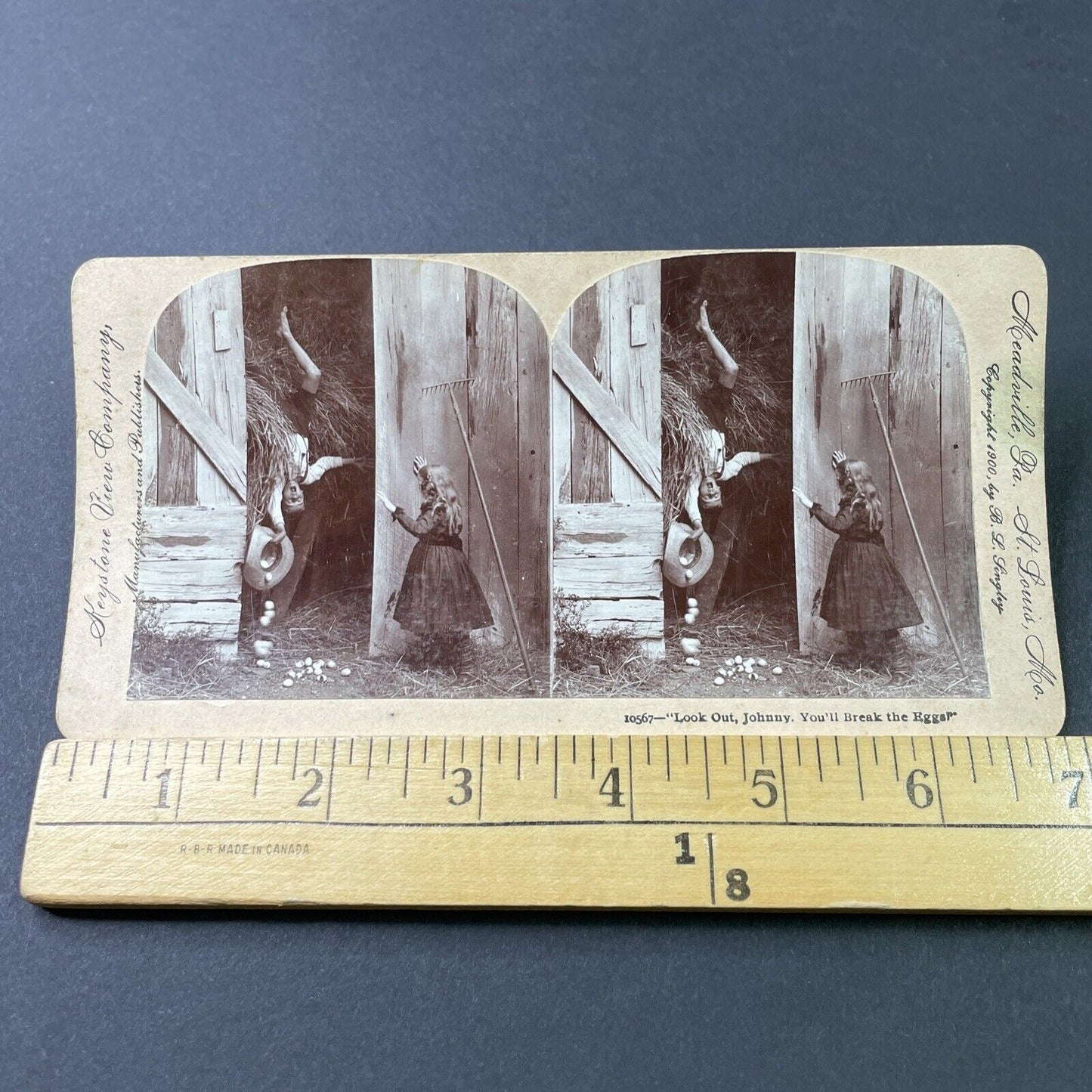 Antique 1900 Boy Falls Out Of Hay Loft Stereoview Photo Card P2839