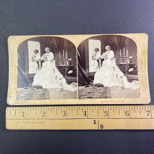 1870s Victorian Wedding Gown Stereoview Melander Antique c1876 Y1350