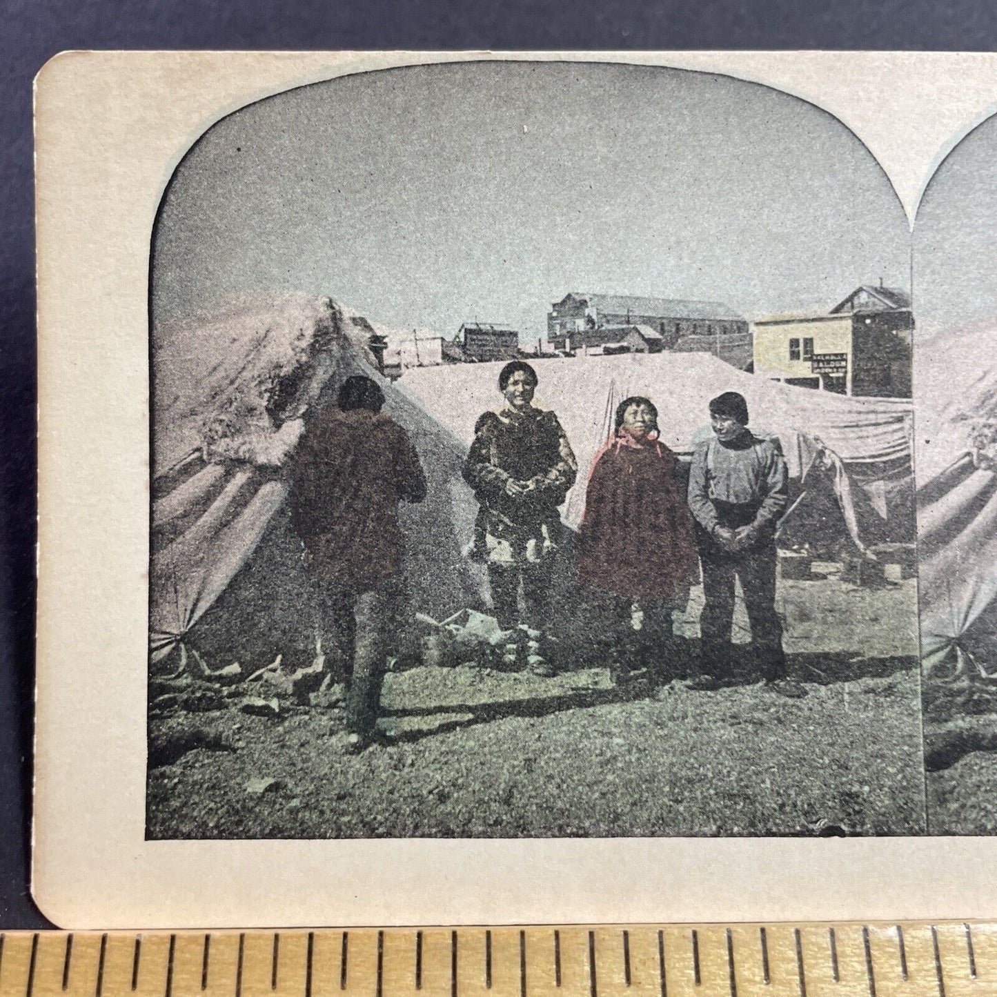 Antique 1905 Eskimo Inuit In Northern Alaska Camp Stereoview Photo Card Q2234