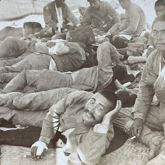 Antique 1904 Wounded & Dying Japanese Soldiers Stereoview Photo Card P5593