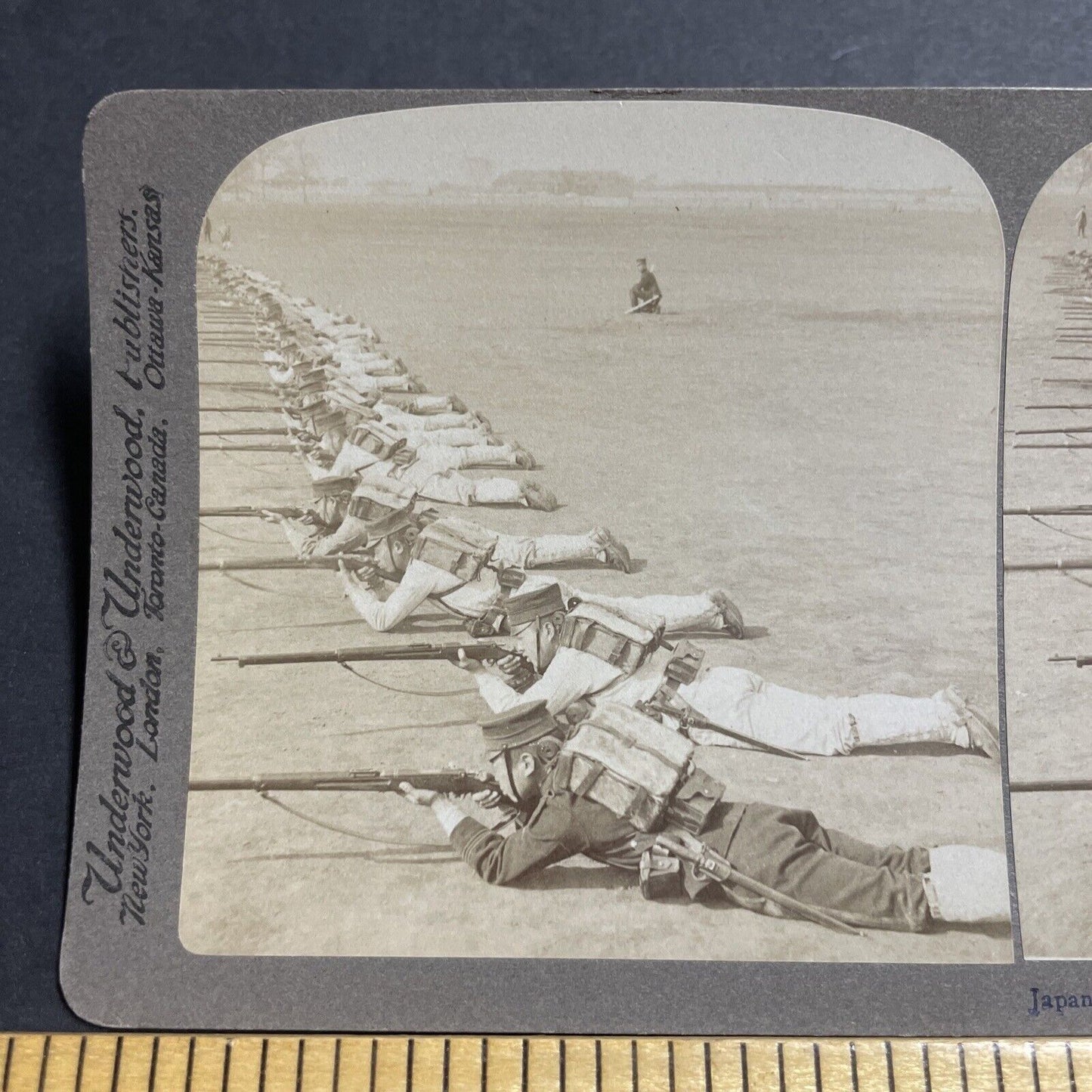 Antique 1904 Japan Rifleman Soldiers Firing Guns Stereoview Photo Card P1820