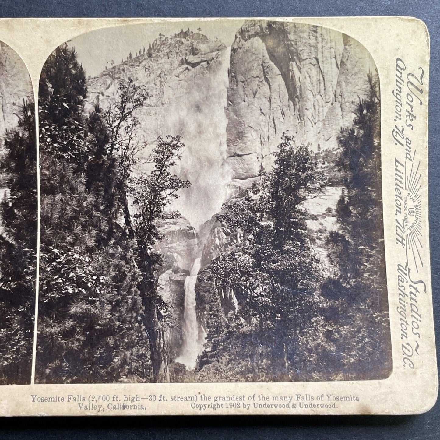 Antique 1902 Yosemite Falls California Stereoview Photo Card P1450