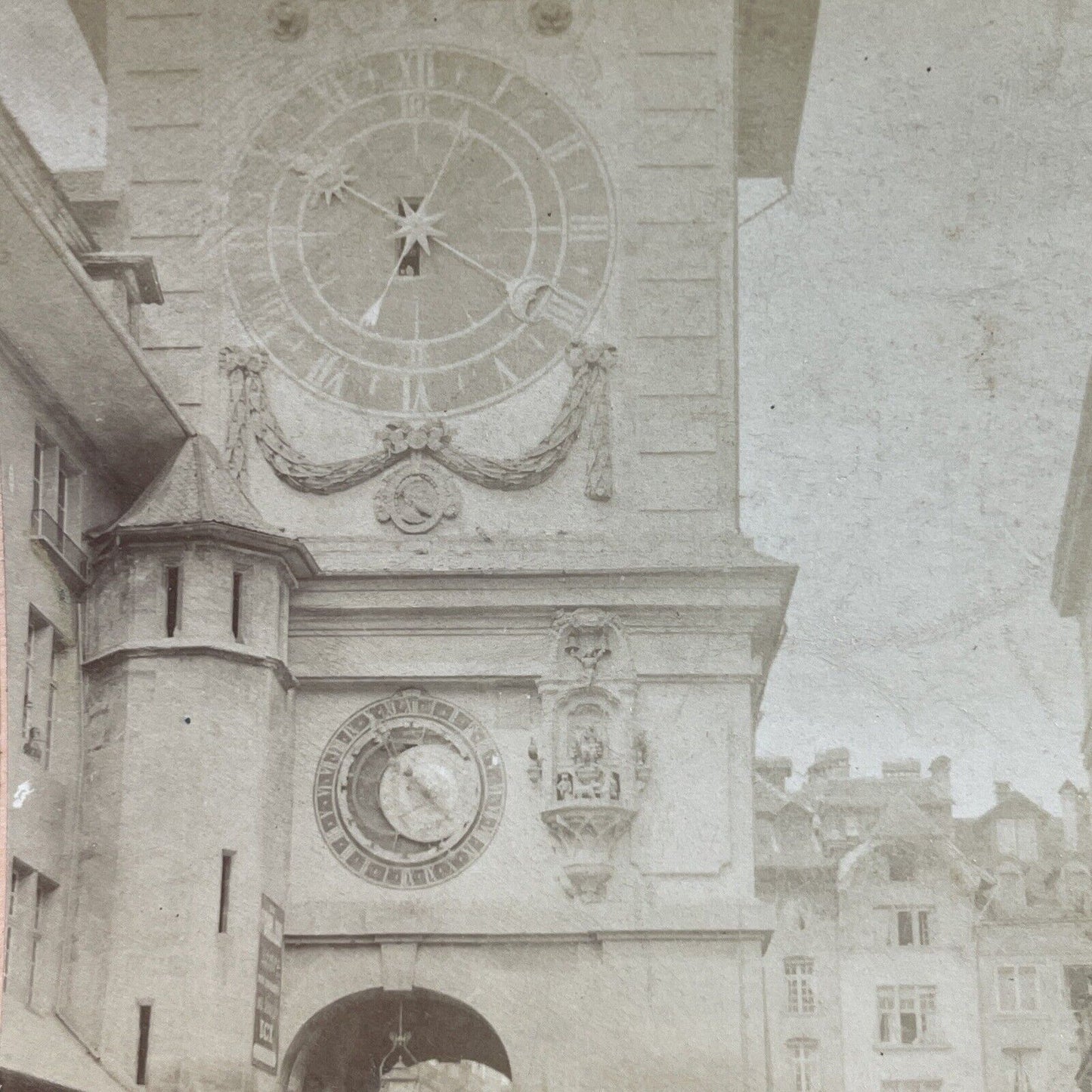 Antique 1885 Tower Clock Bern Switzerland Stereoview Photo Card P3830