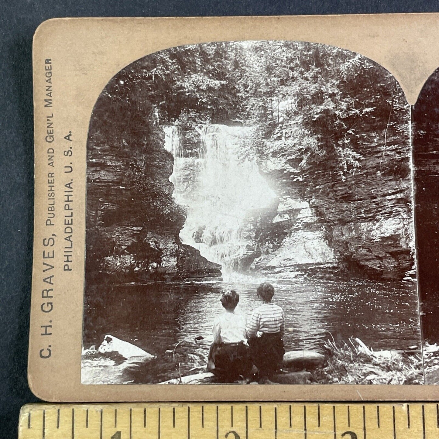 Waterfall In Adirondack Mountains NY Stereoview CH Graves Antique c1898 X3173