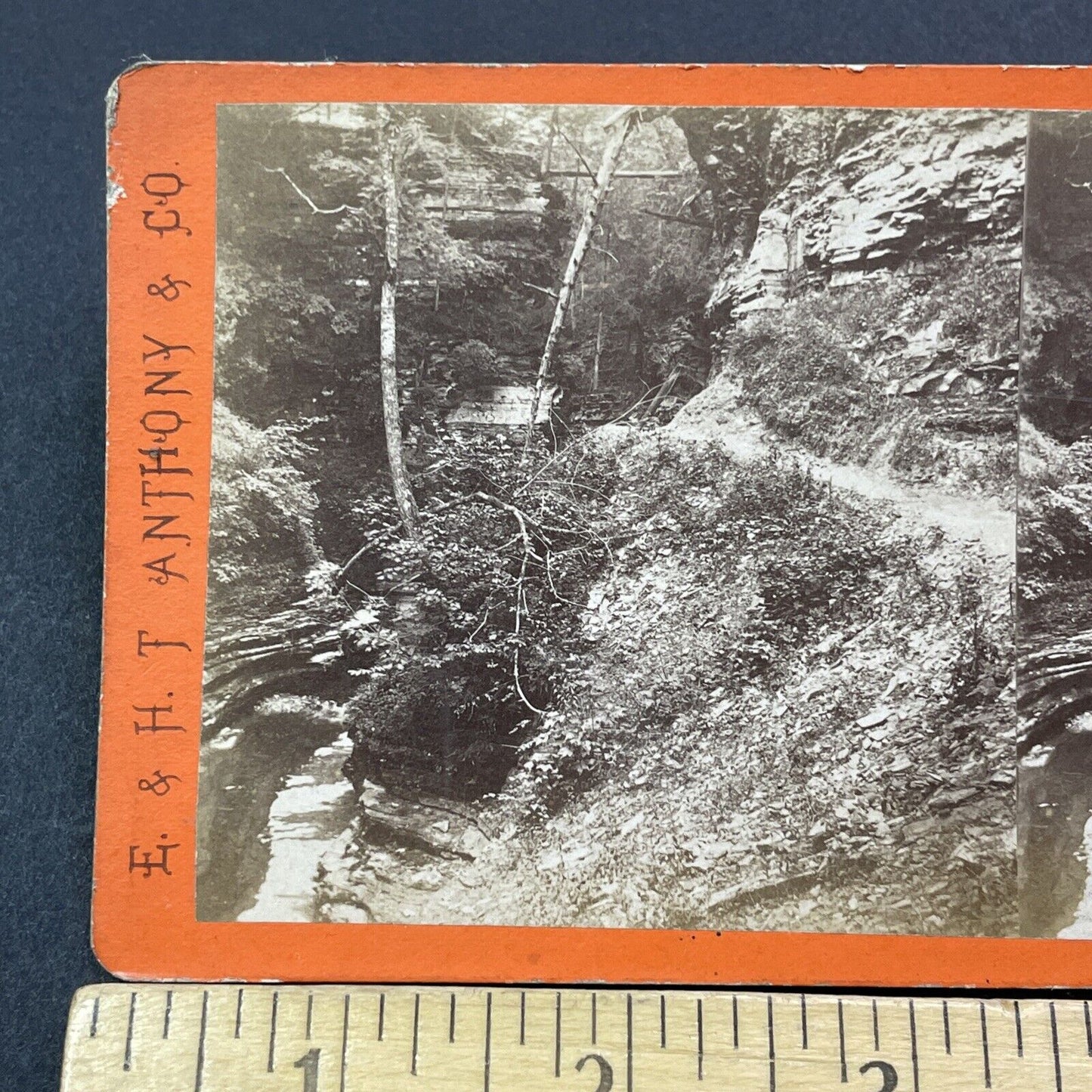 Antique 1860s Watkins Glen Before The Boardwalk NY Stereoview Photo Card V1916