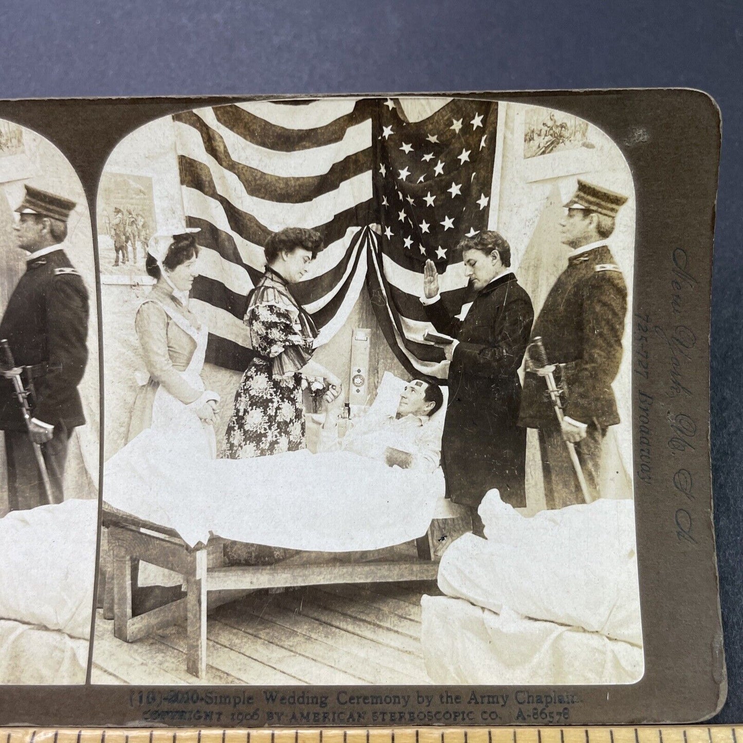 Antique 1906 Mortally Wounded US Soldier Married Stereoview Photo Card P3111