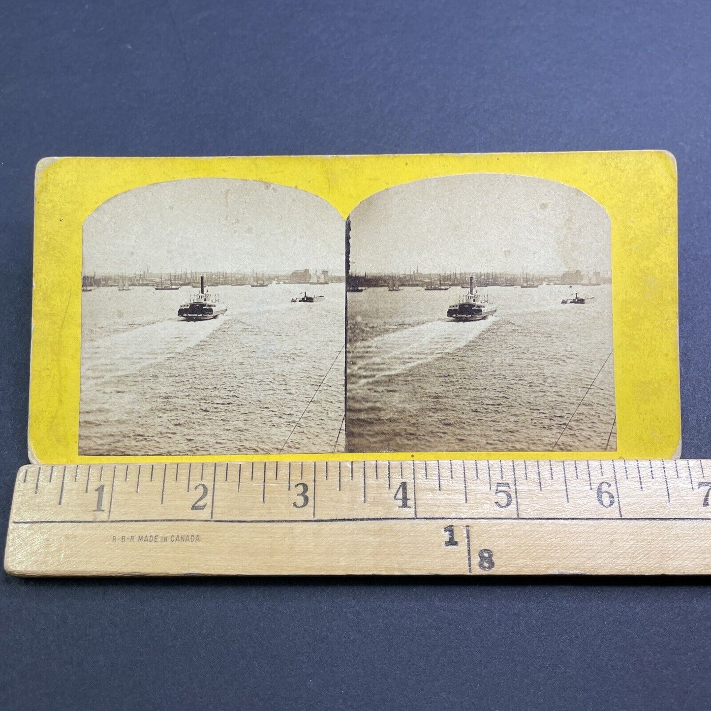 Antique c1859 New York Harbor Manhattan Stereoview Photo Card V456