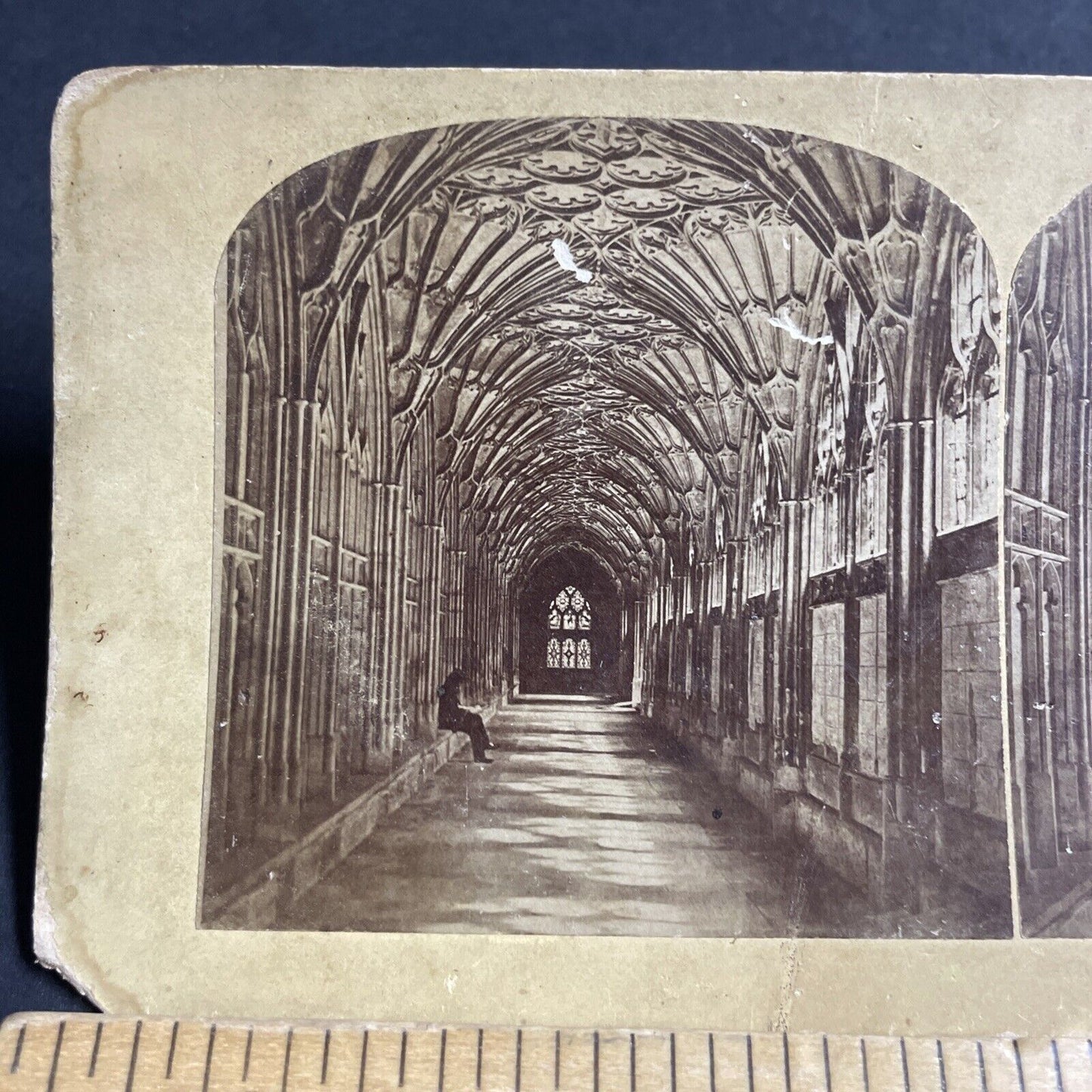 Antique 1870s The Cloisters Gloucester Cathedral UK Stereoview Photo Card P4549