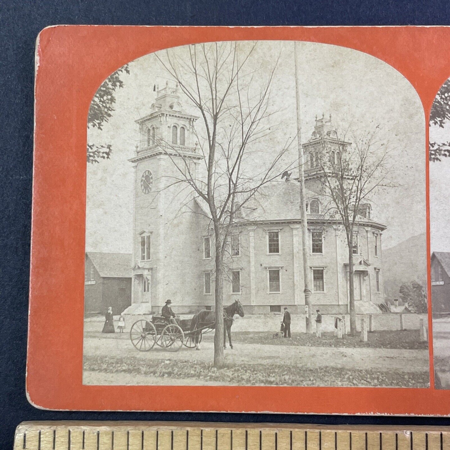 Old Town Hall Claremont New Hampshire Stereoview J.A. French Antique c1870s Y546