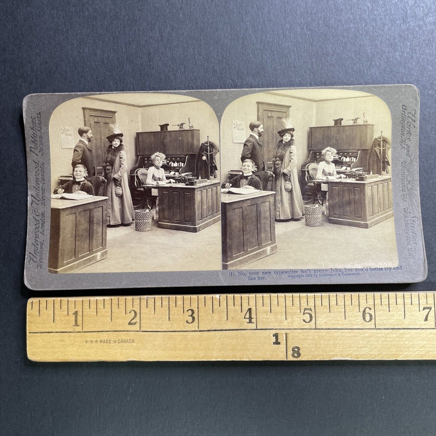 Antique 1902 Boss Flirting With Employees Stereoview Photo Card P1640