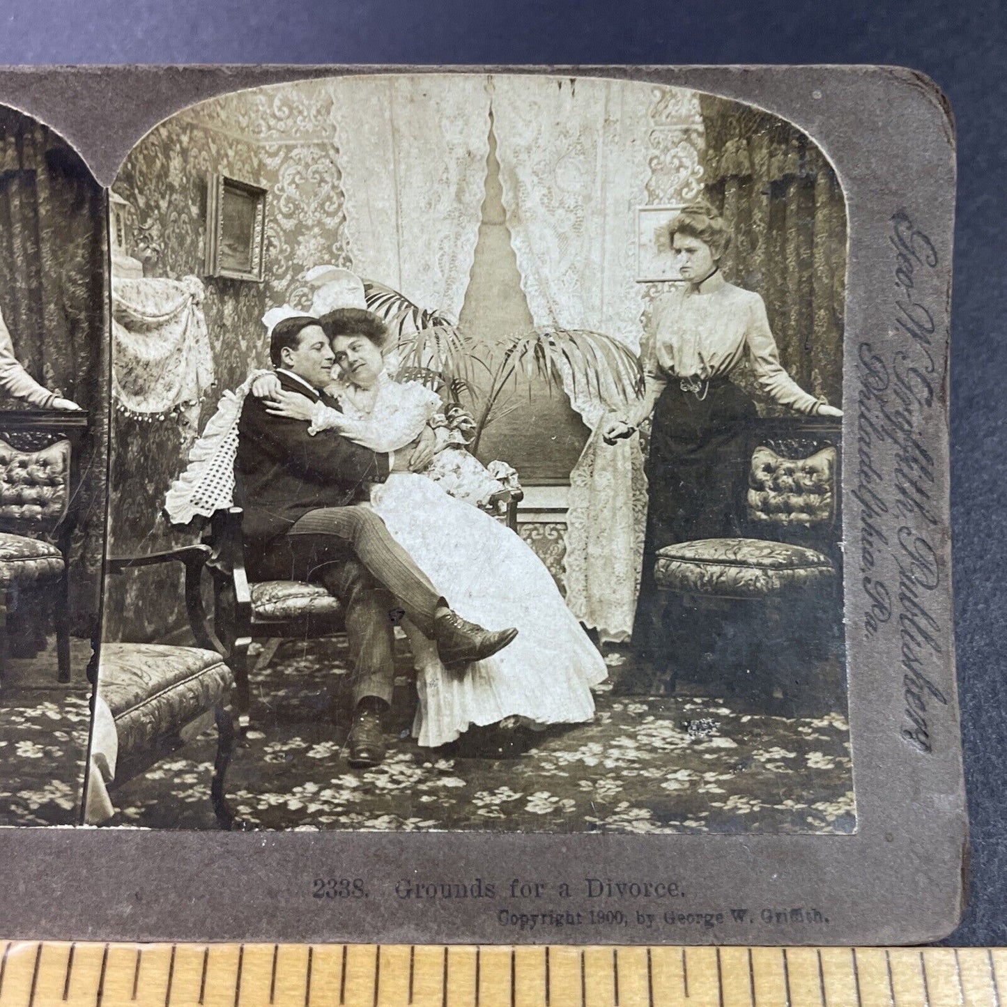 Antique 1900 Man Gets Caught Cheating On Wife Stereoview Photo Card P3430