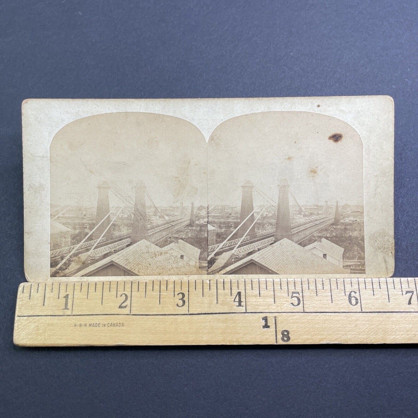 Antique 1860s Niagara Falls Gorge Suspension Bridge Stereoview Photo Card V481