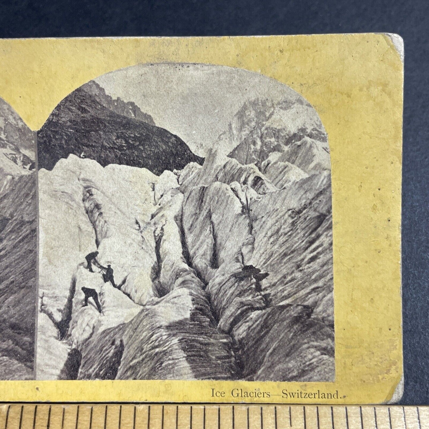 Antique 1870s Man Falls Into Glacier Ice Crevice Stereoview Photo Card P4146