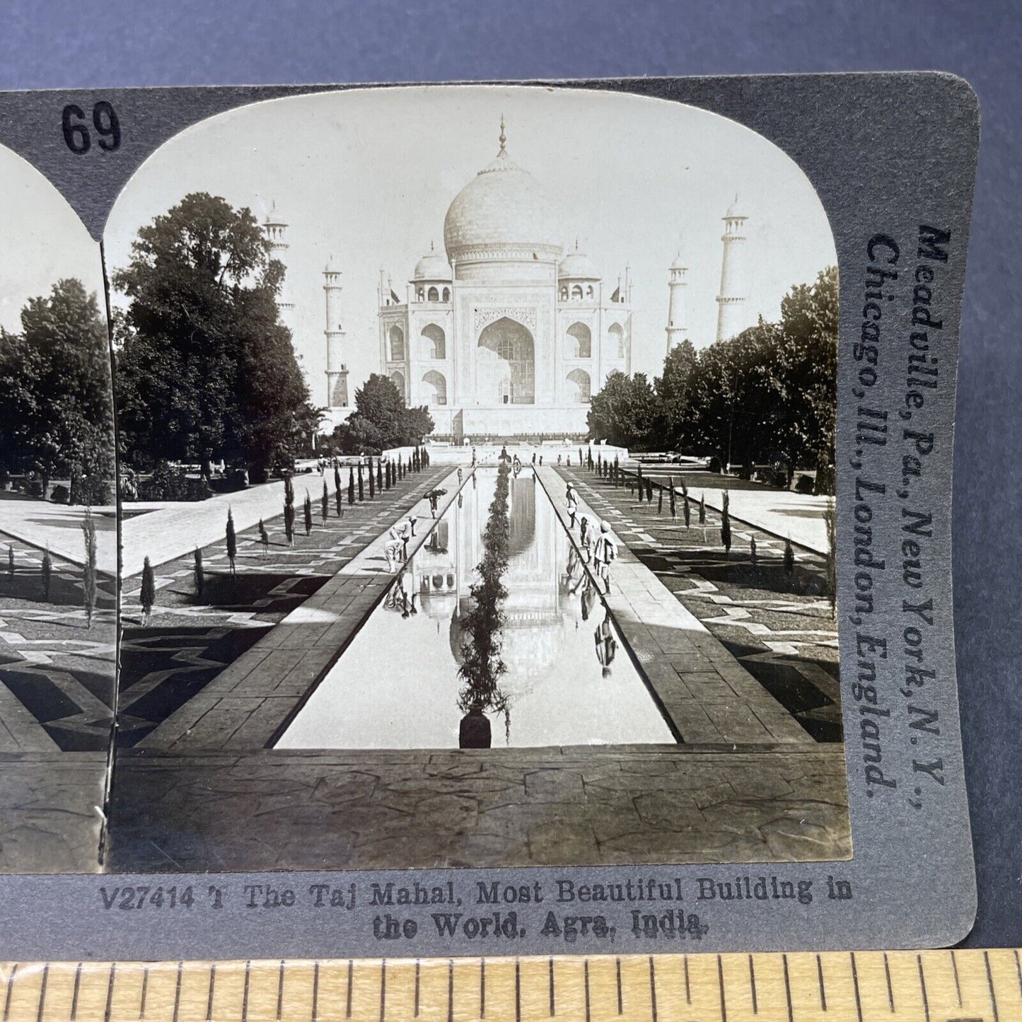 Antique 1910s The Taj Mahal Agra India Stereoview Photo Card P2747