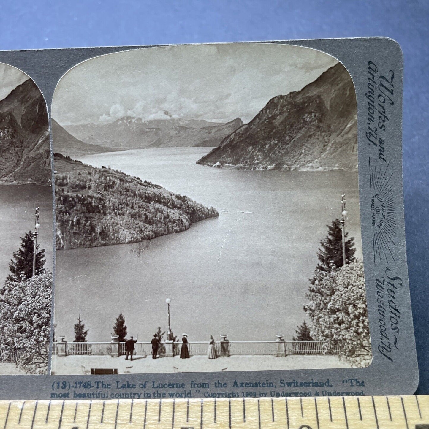 Antique 1902 Lake Of Lucerne Switzerland Stereoview Photo Card P2373