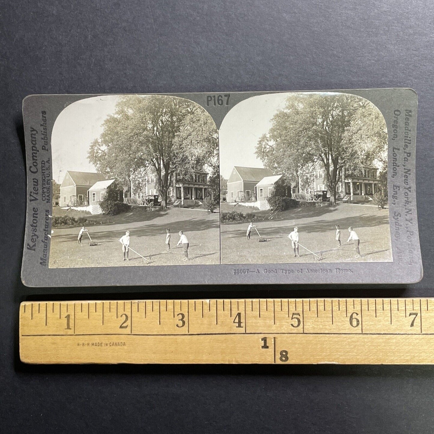 Antique 1921 Typical American Farm House And Family Stereoview Photo Card P1406