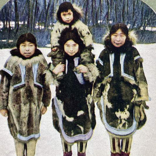 Antique 1898 Inuit Girls In Northern Alaska Stereoview Photo Card Q2257