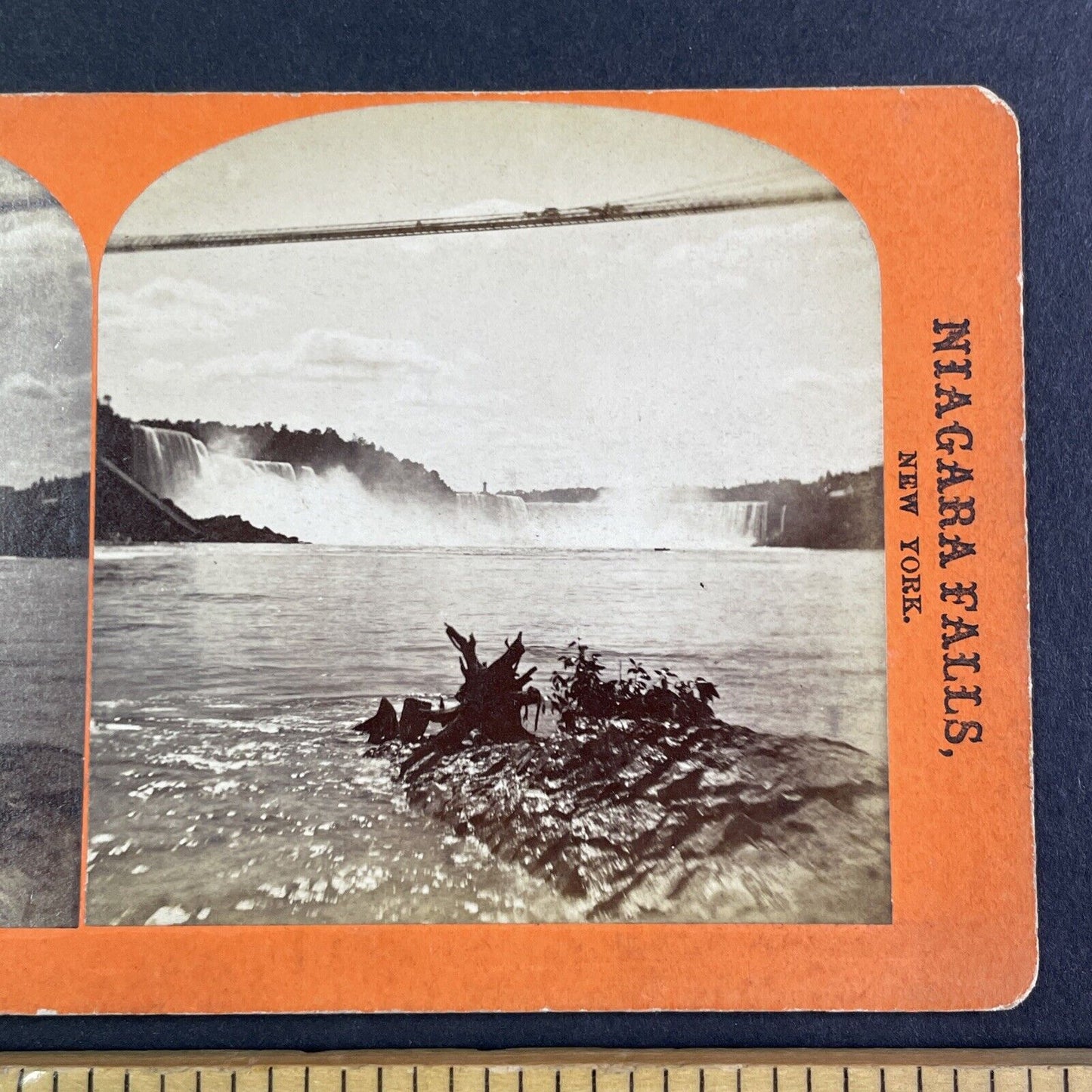 Horse and Buggy on Bridge Niagara Falls Stereoview George Barker c1870s Y2473